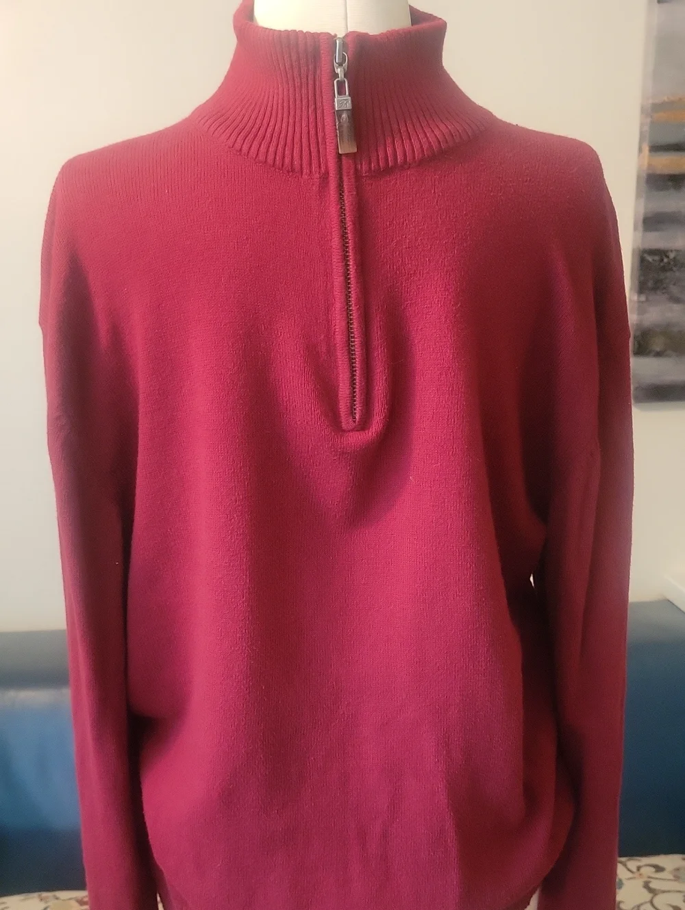 Men's Cashmere Cotton Blend Red Quarter Zip Pullover Sweater Med Tasso Elba